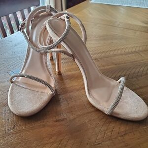 NWT, Sexy Nude Crystal rhinestone ankle strap heels